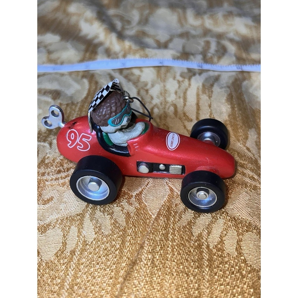 Vintage 1995 Hallmark Keepsake Ornament Acorn 500 Chipmunk Race Car Red 95